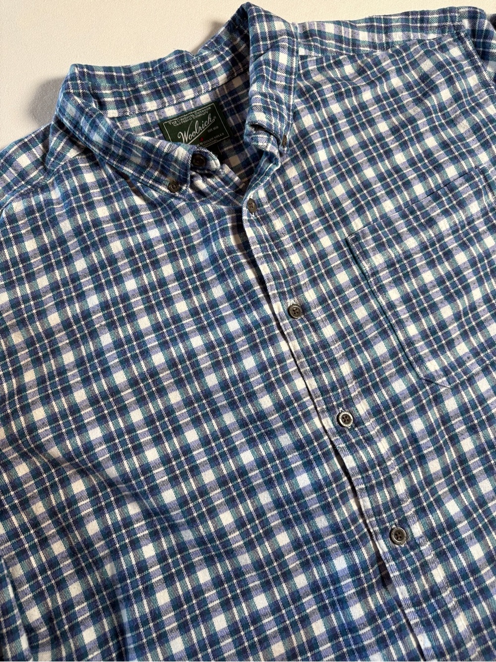 Woolrich Blue and White Plaid Casual Button-Down Shirt XXL